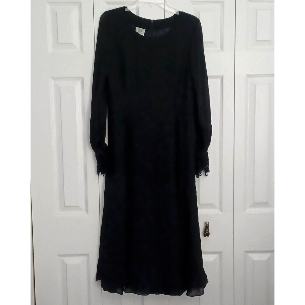 Laura Ashley Silk Evening Dress Black Long Sleeve Vintage Size 8